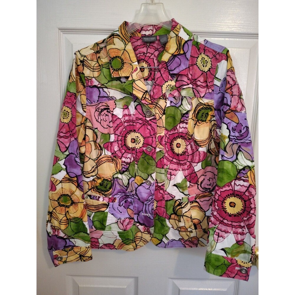 Additions by Chico's Women's Multicolor Floral Button Front Jacket Size 2